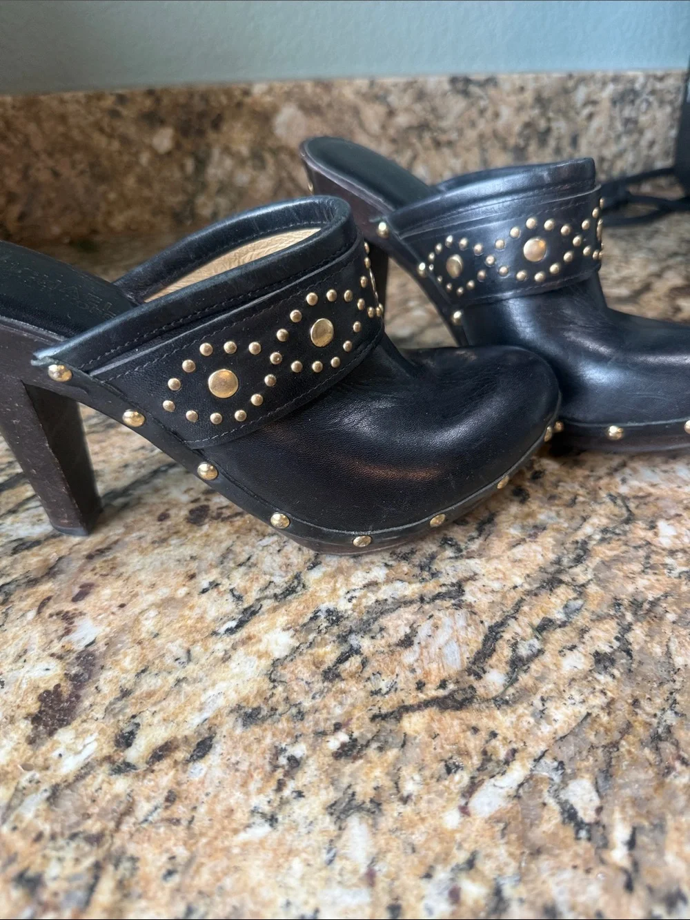 Black Studded Leather Mule Heels - Women's by Michael Kors